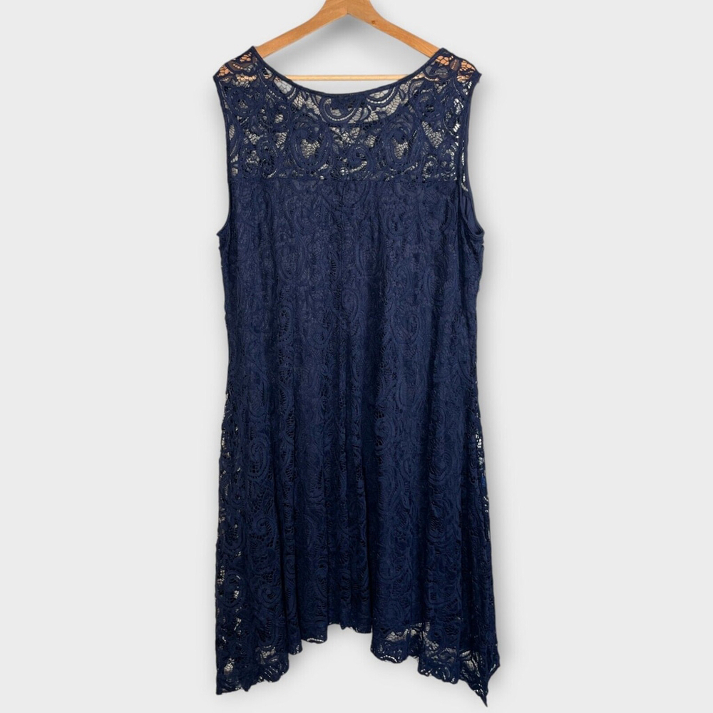 LANE BRYANT Dress 22/24 Lace Party Cocktail Wedding Blue Sleeveless EUC